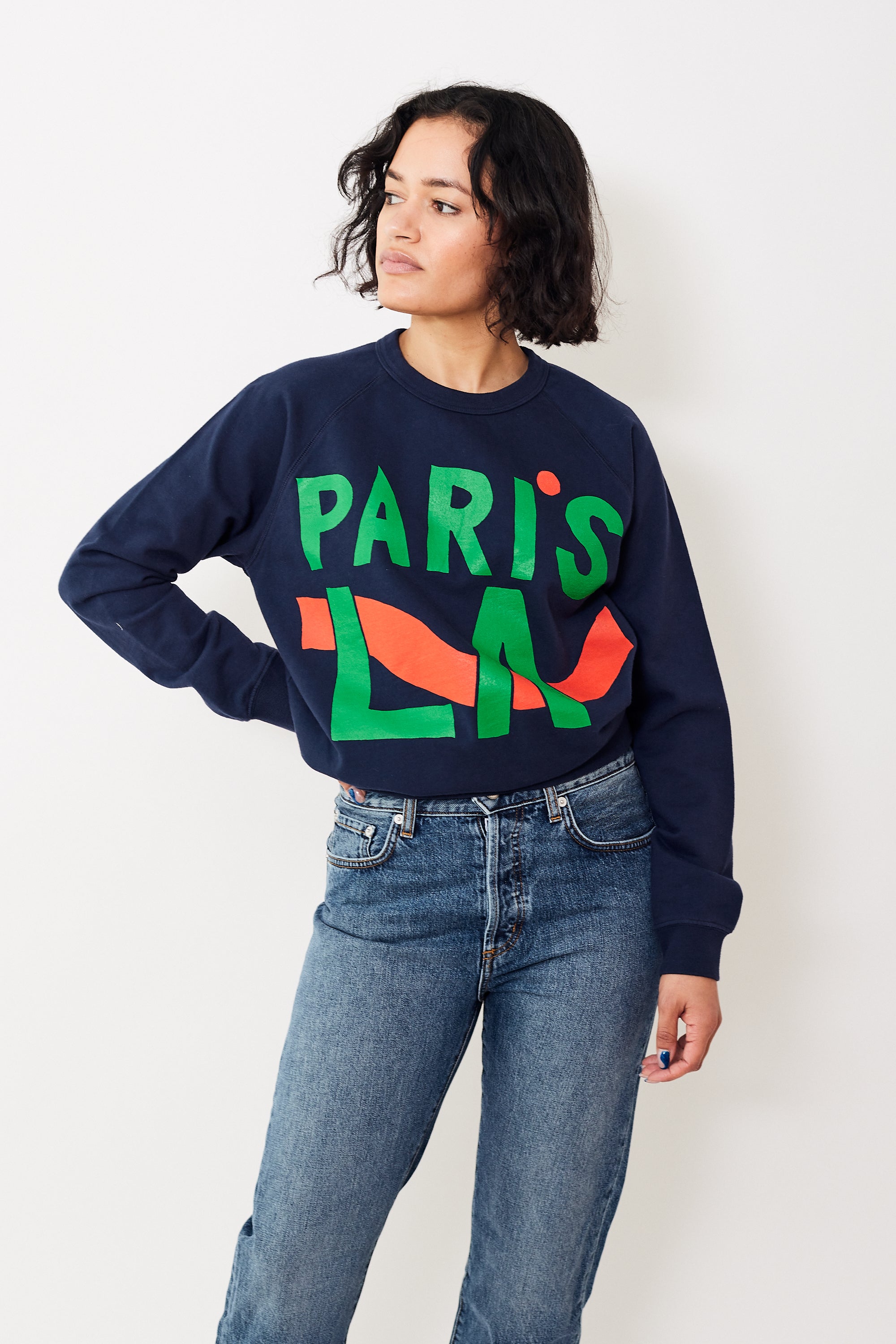 Clare V. Paris LA Sweatshirt - Navy/Green/Bright Poppy / S in 2023