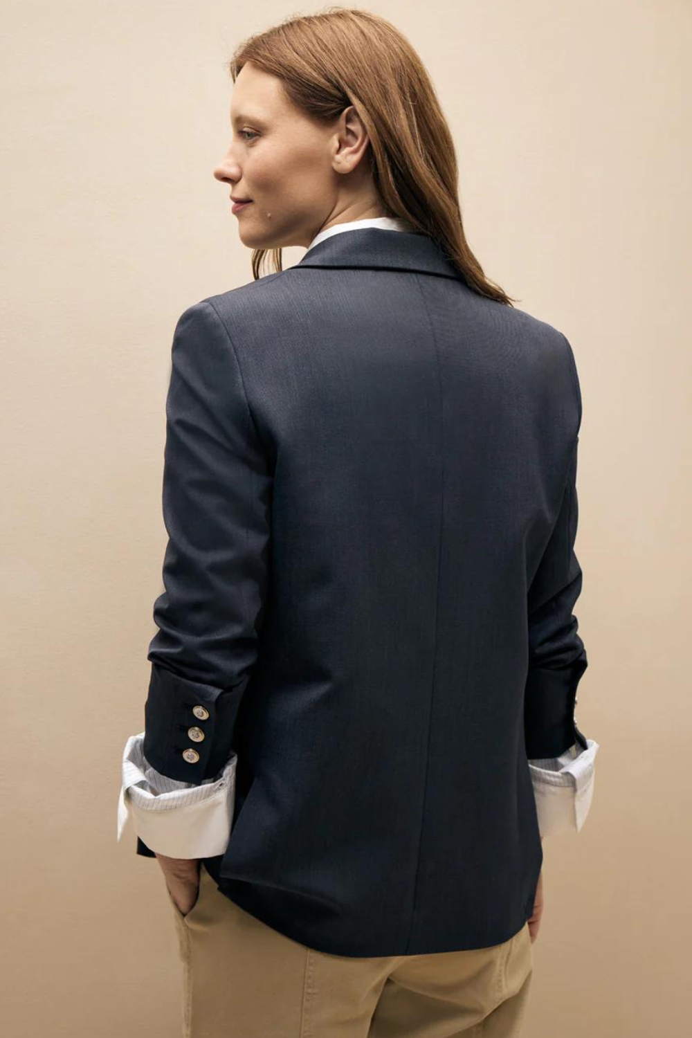 Model wearing TWP Boyfriend Blazer rear view