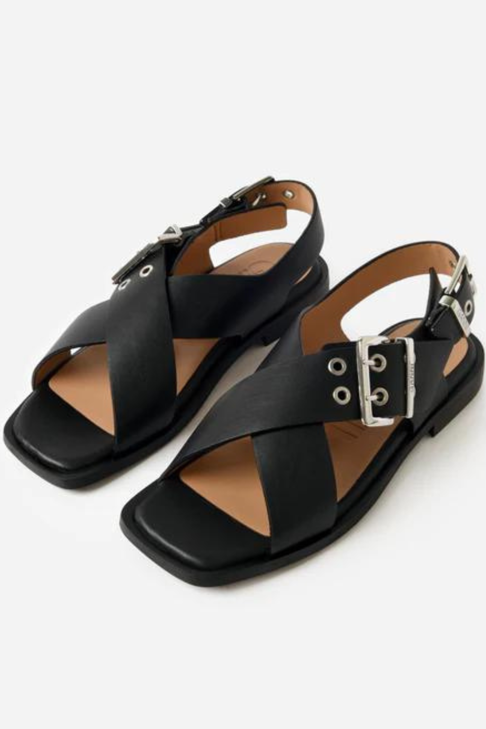 Front view of Ganni Feminine Buckles Cross Strap Sandal 