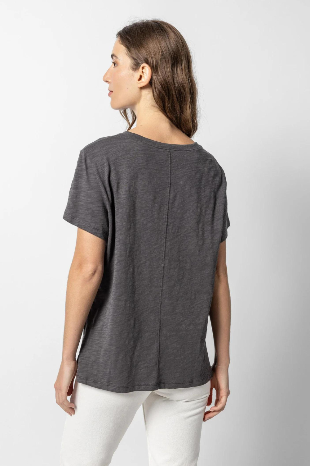 Model wearing Lilla P Oversized Boyfriend Tee rear view