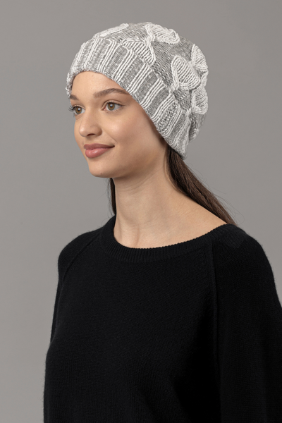 Model wearing Allude Two Tone Multi Knit Hat front view