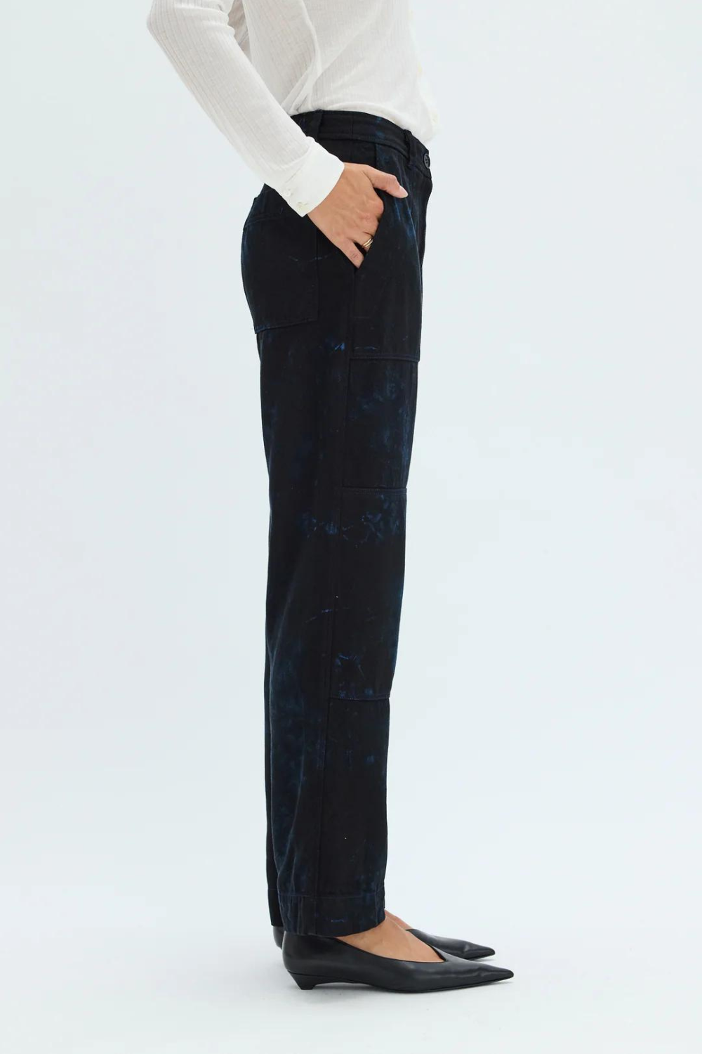 Model wearing Raquel Allegra Work Pant side view