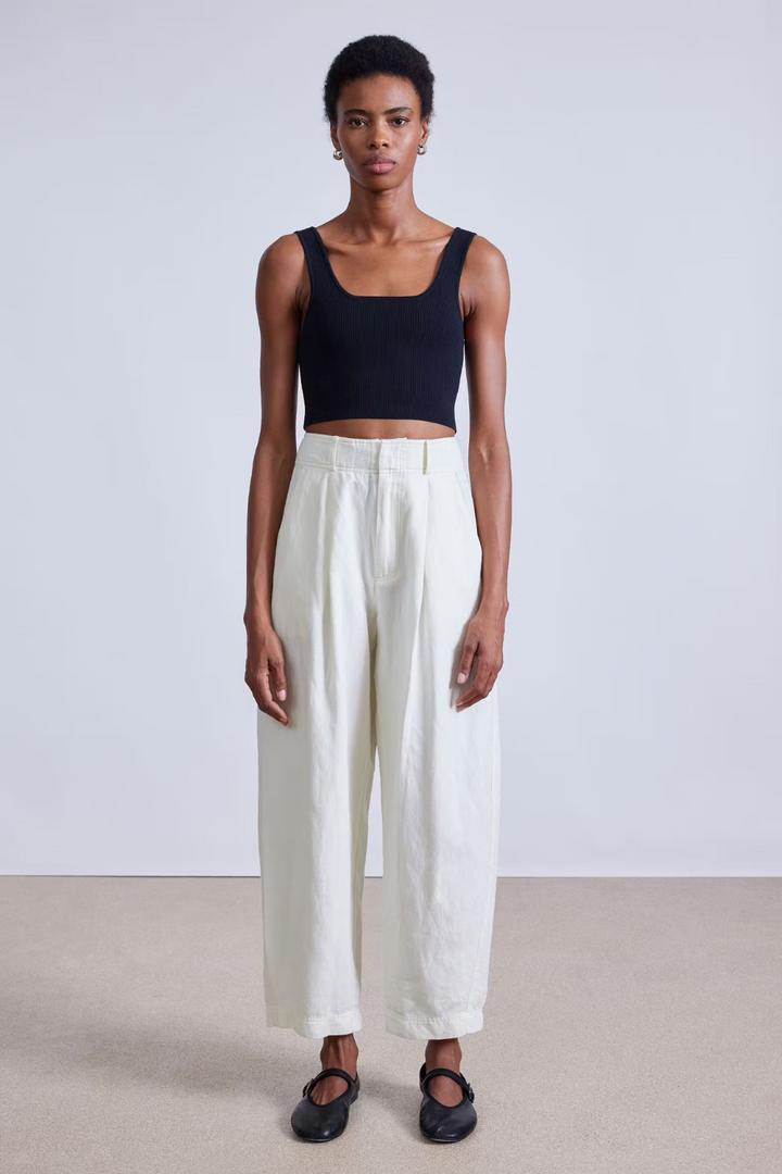 Model wearing Apiece Apart Bari Crop Trouser front view