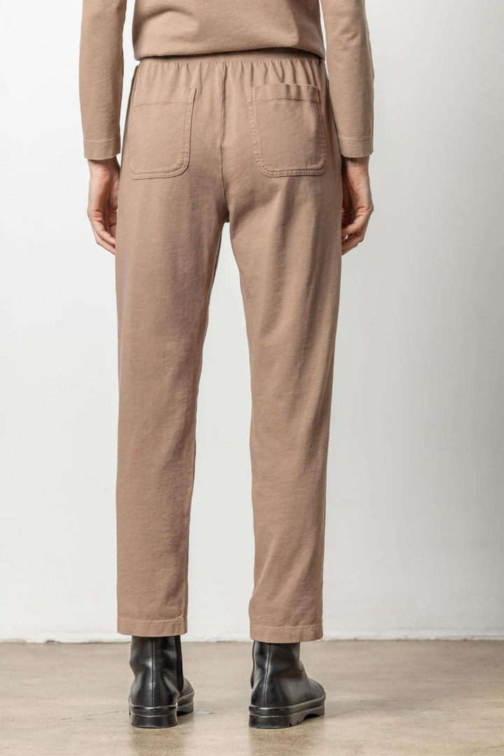 Model wearing Lilla P Front Seam Pant rear view