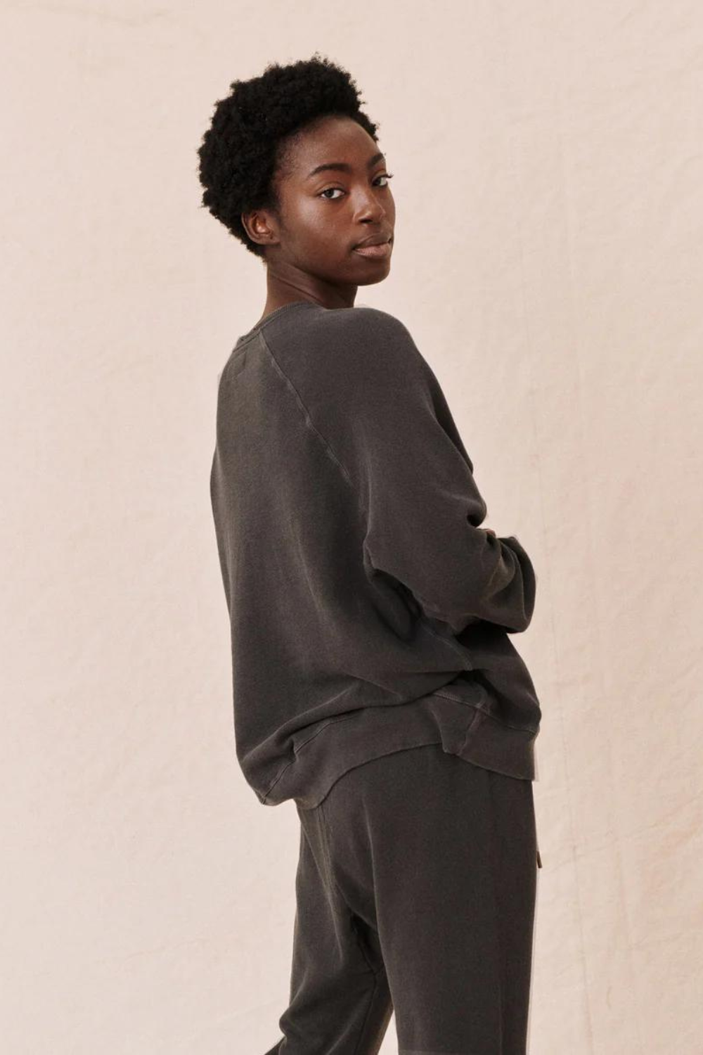 Model wearing The Great The Slouch Sweatshirt rear view