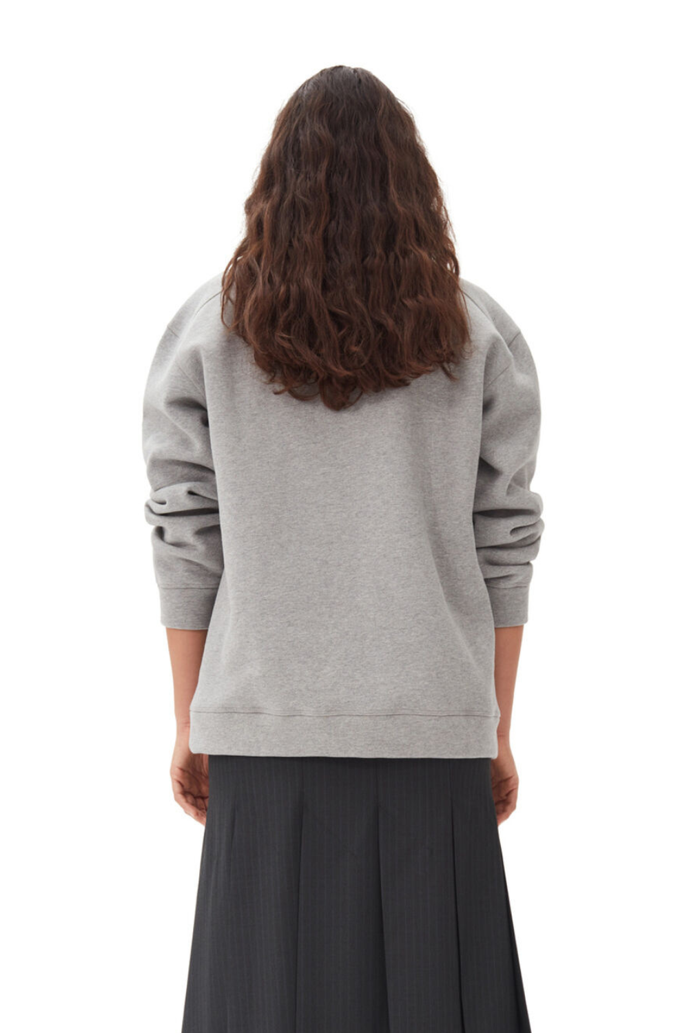 Model wearing Ganni Heavy Fleece Drop Shoulder Sweatshirt rear view