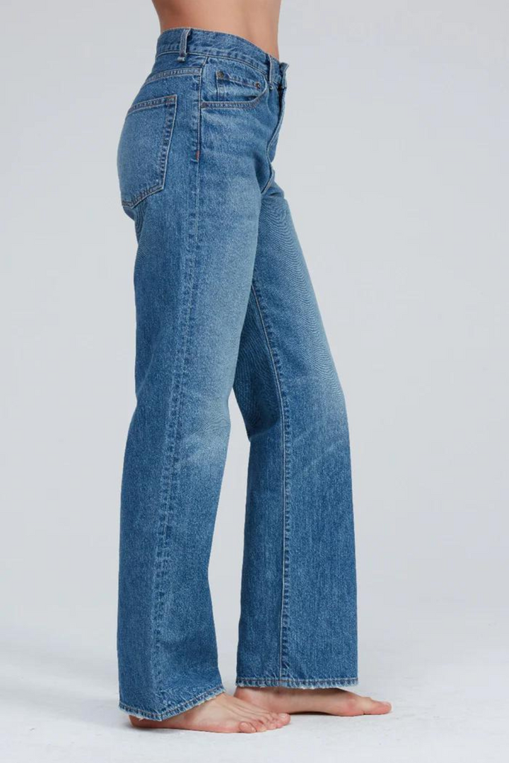 Model wearing ASKK NY Straight Jean side view