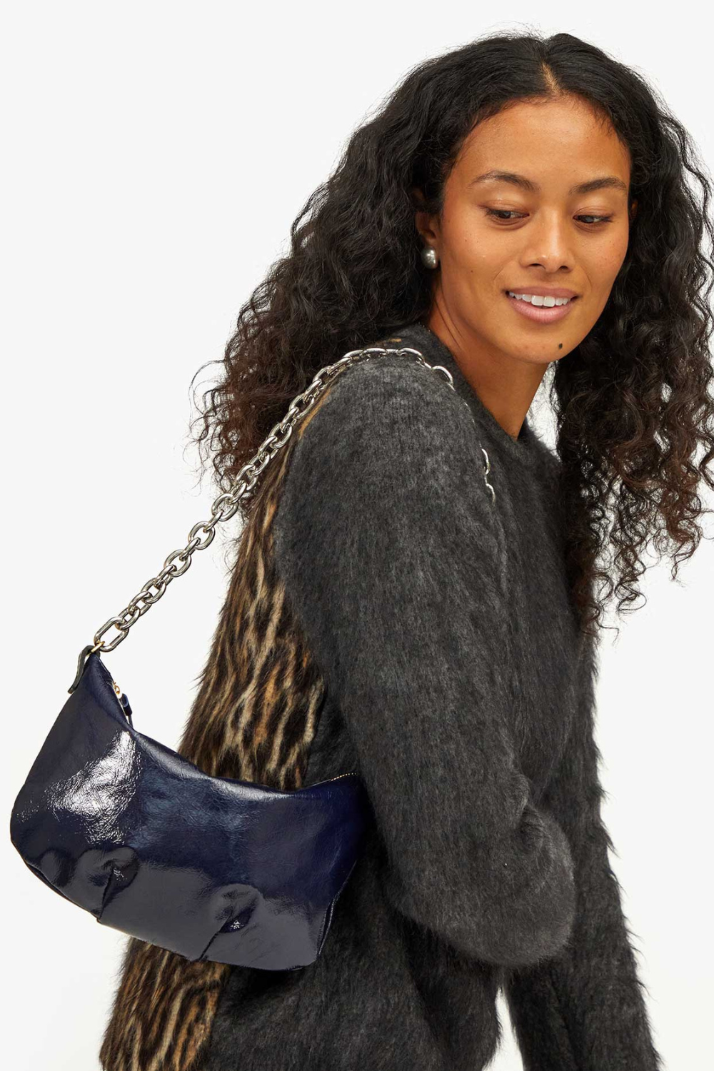 Model wearing Clare V. Shoulder Strap front view