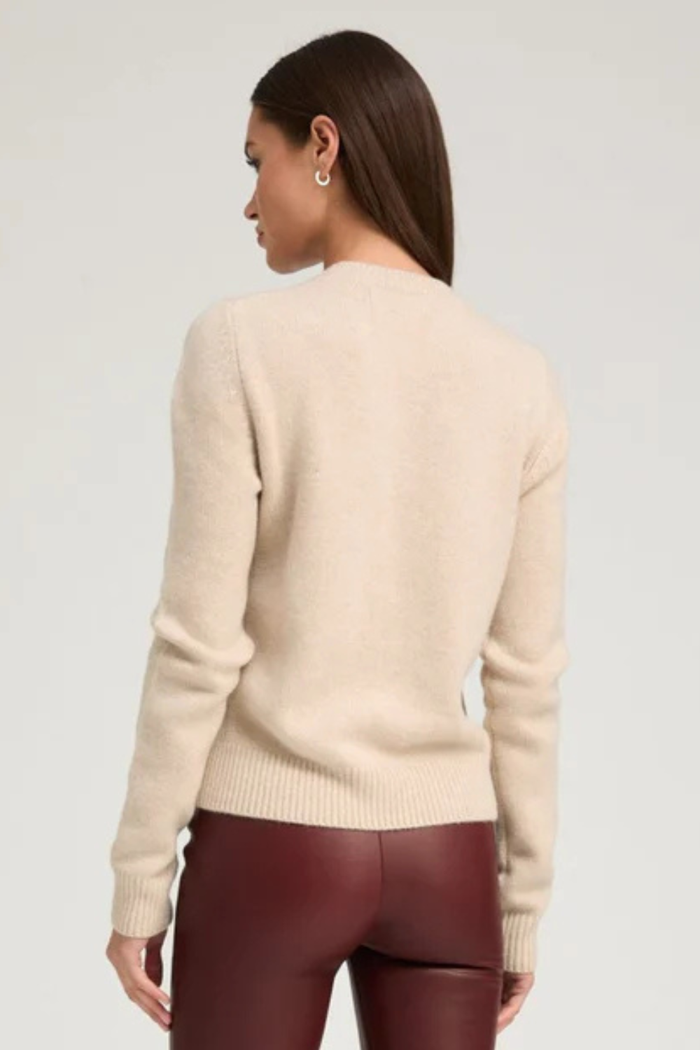 Model wearing SPRWMN Classic Crew Sweater rear view