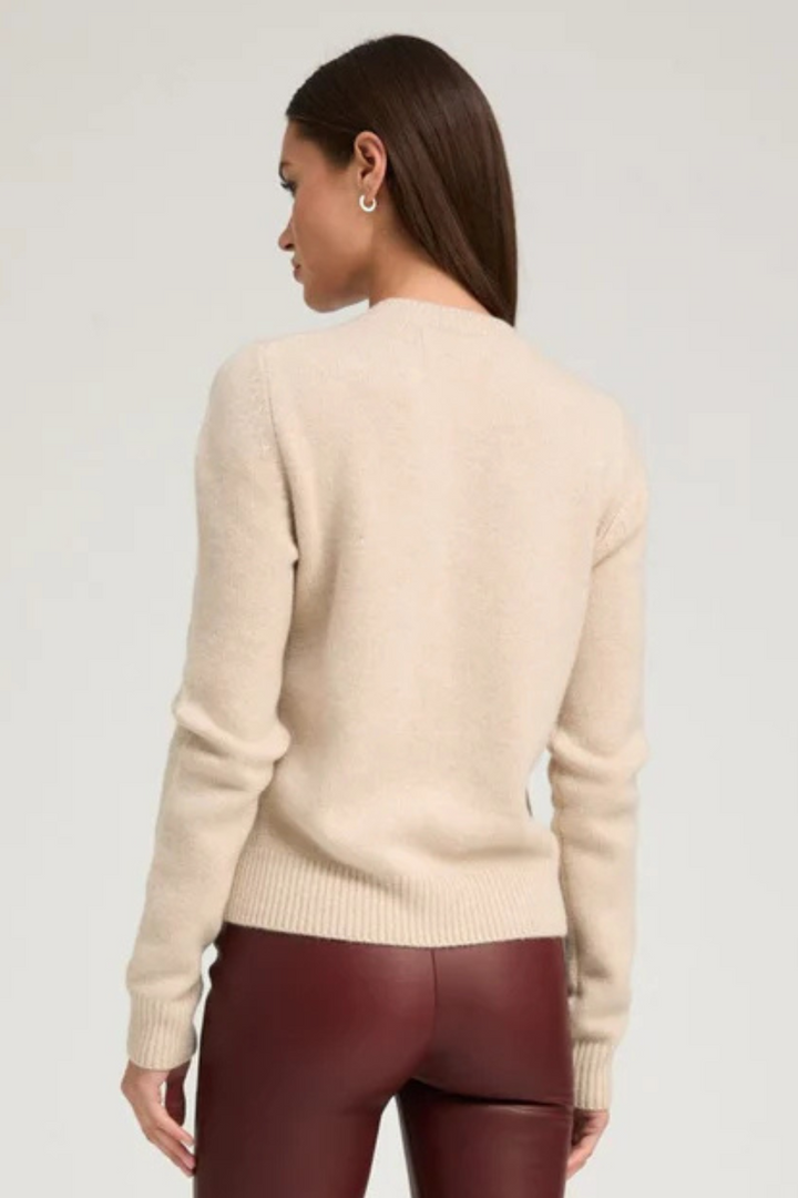 Model wearing SPRWMN Classic Crew Sweater rear view