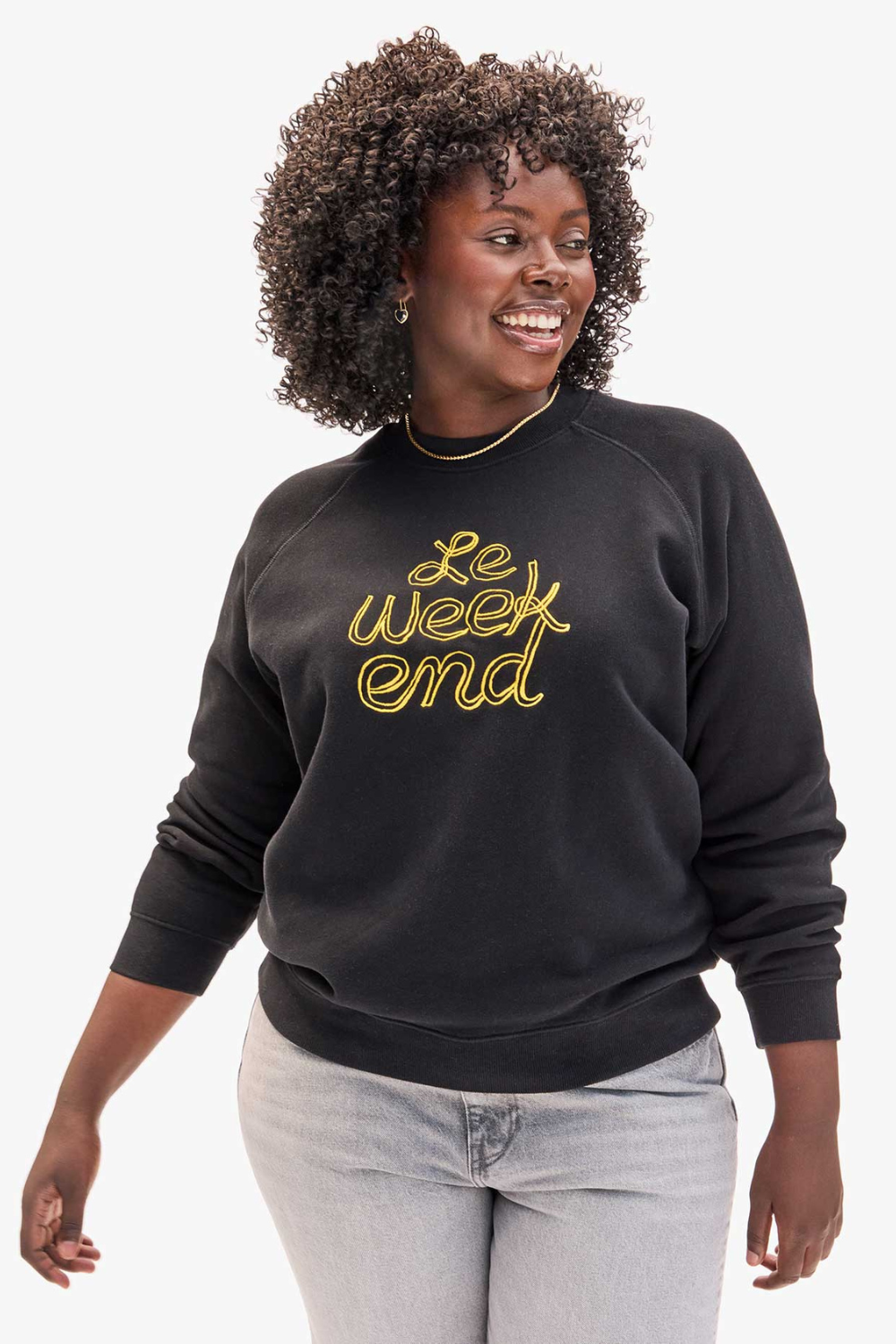 Model wearing Clare V. Sweatshirt front view