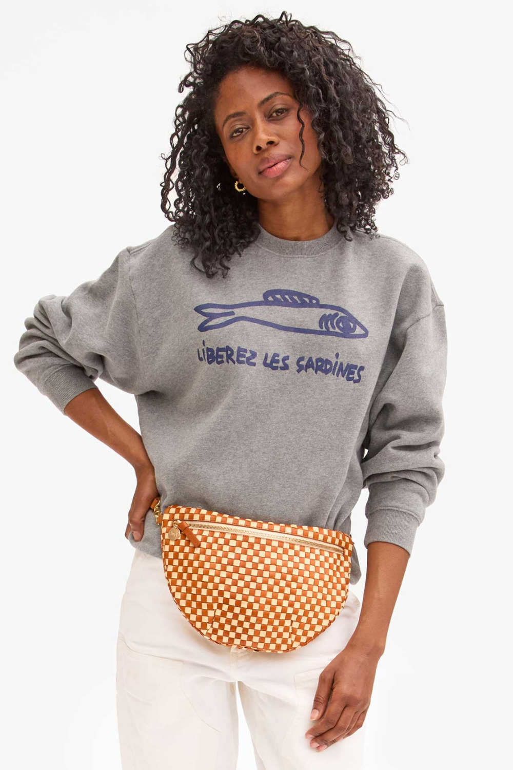 Model wearing Clare V. Oversized Sweatshirt front view