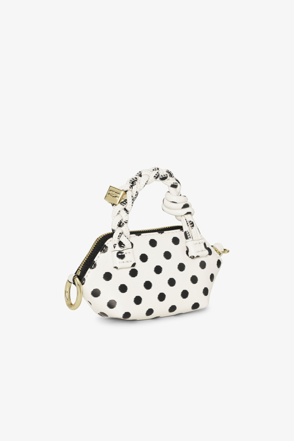 Flat lay of Ganni Bou Bag Nano Print Dots front view