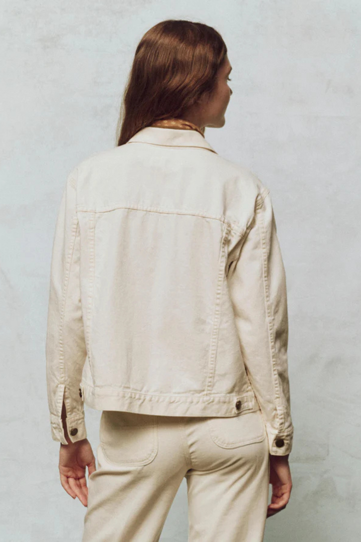 Model wearing The Great The Workwear Jean Jacket rear view