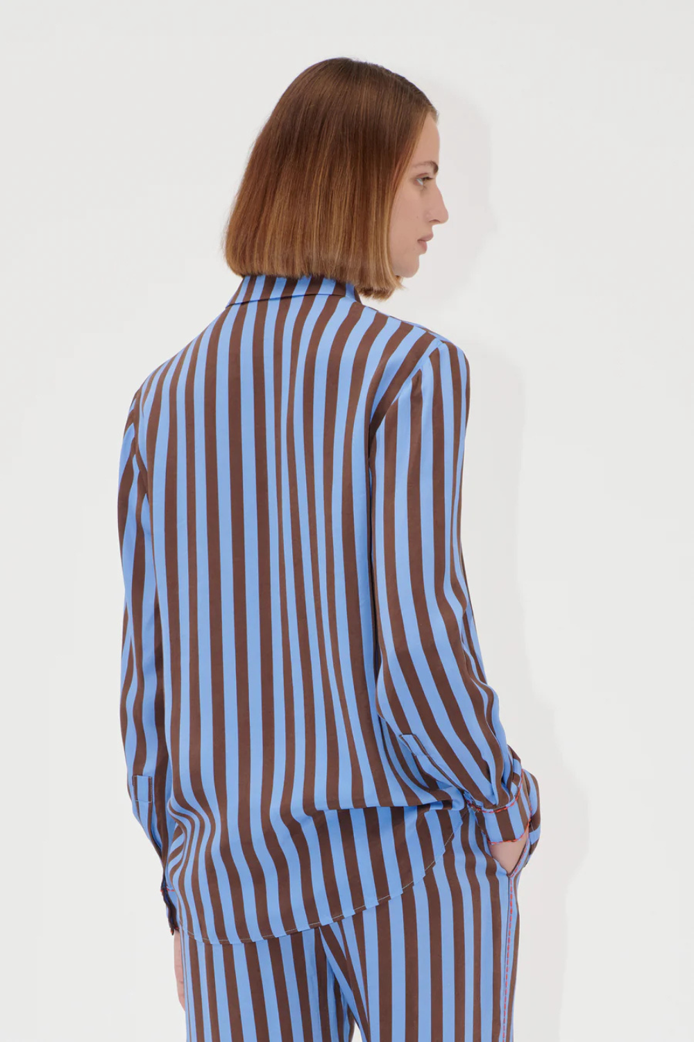 Model wearing Stine Goya Dry Viscose Long Sleeve Shirt rear view