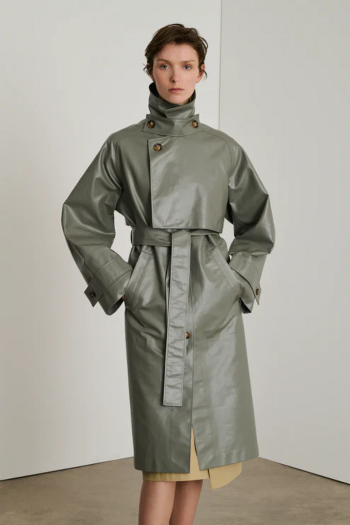 Model wearing Soeur Dino Trench front view