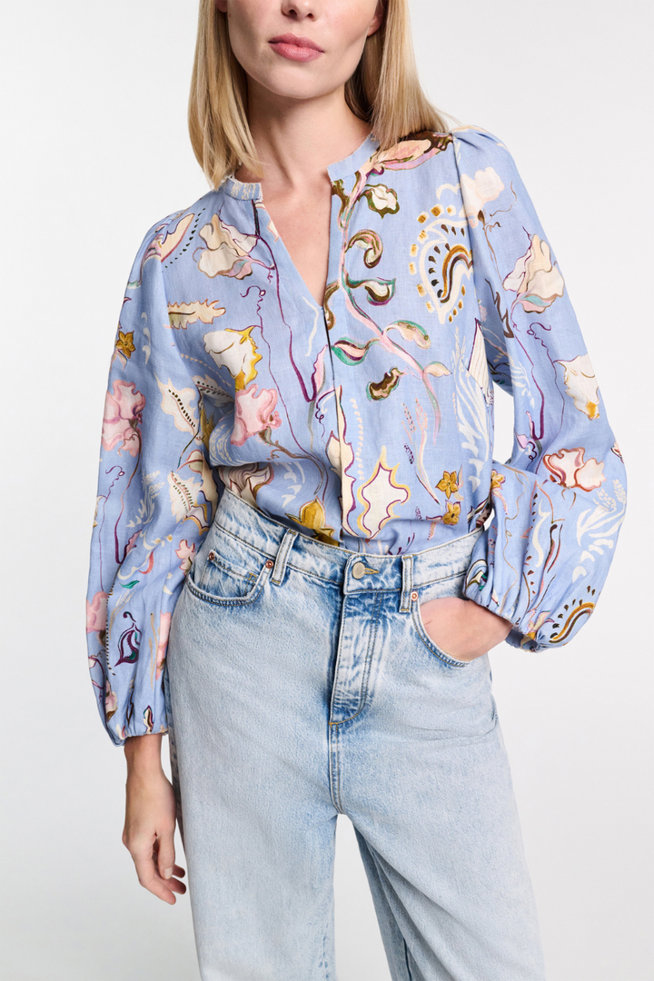 Model wearing Dorothee Schumacher Floral Power Blouse front view