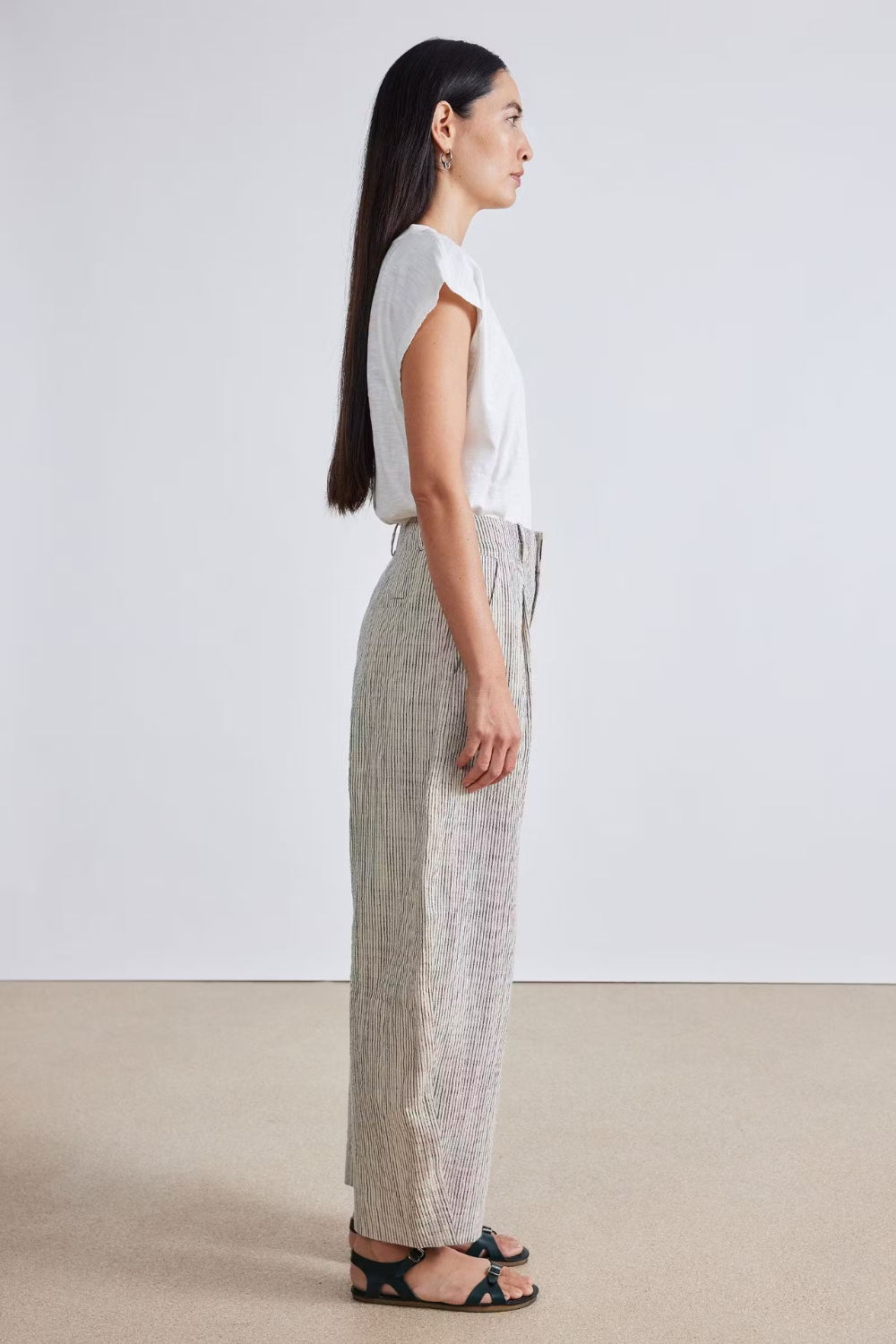 Model wears Apiece Apart Bari Crop Trouser side view