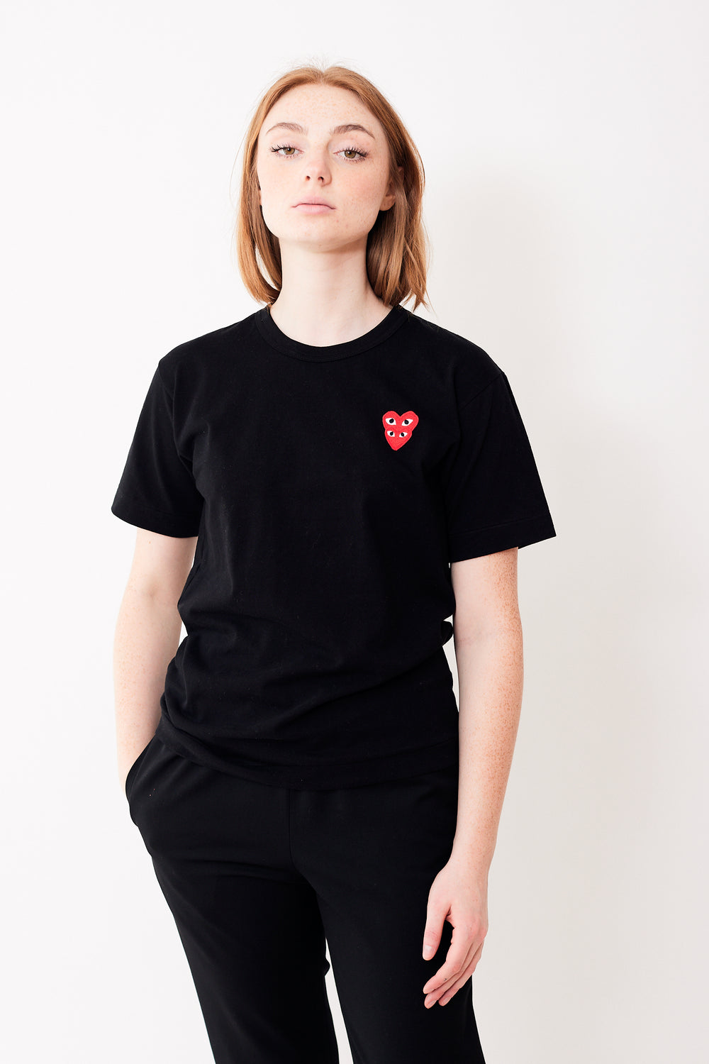 Comme des Garçons Mens Double Red Hearts Patch Tee