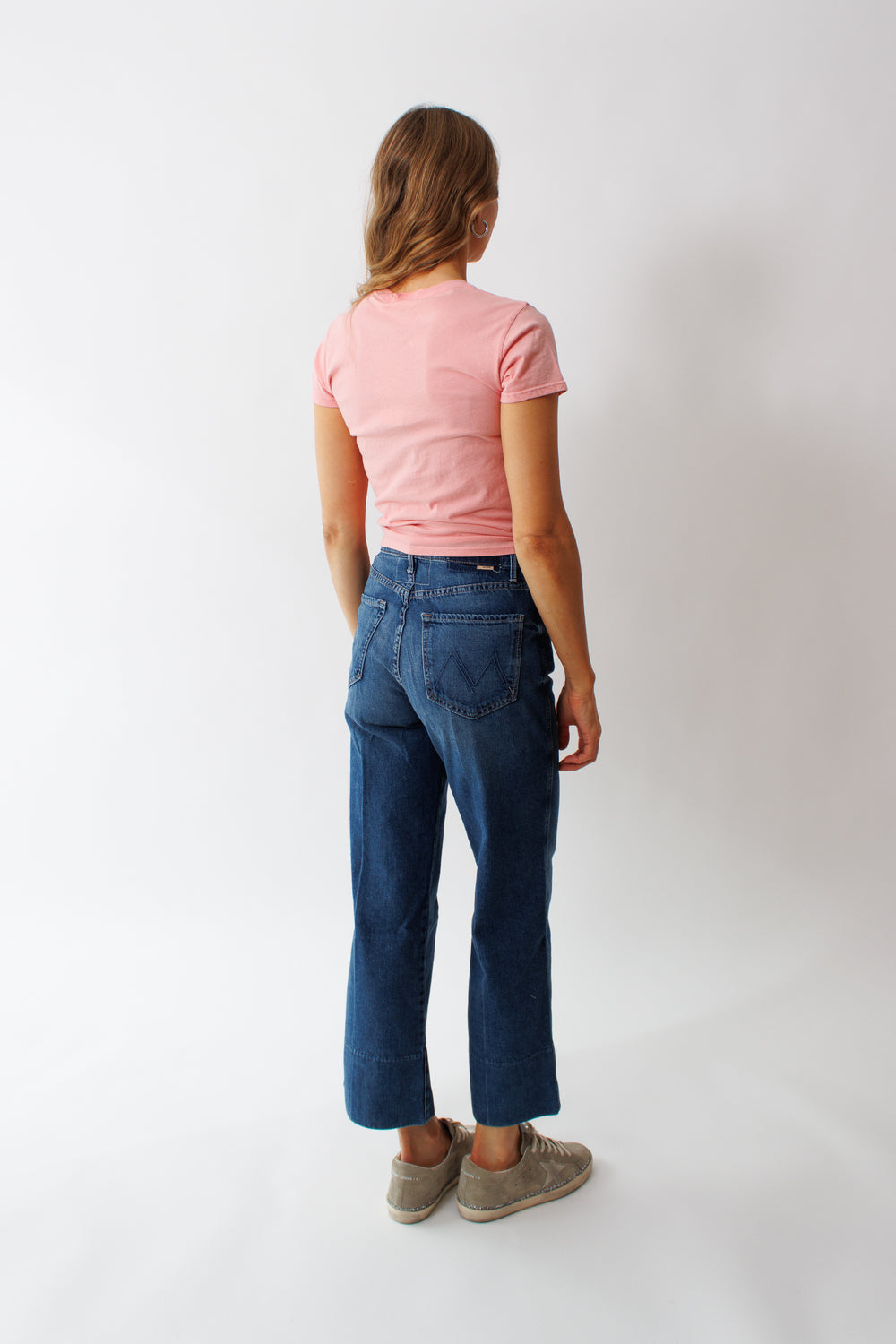 Mari wearing Mother Denim The Maven Wide Hem Ankle rear view