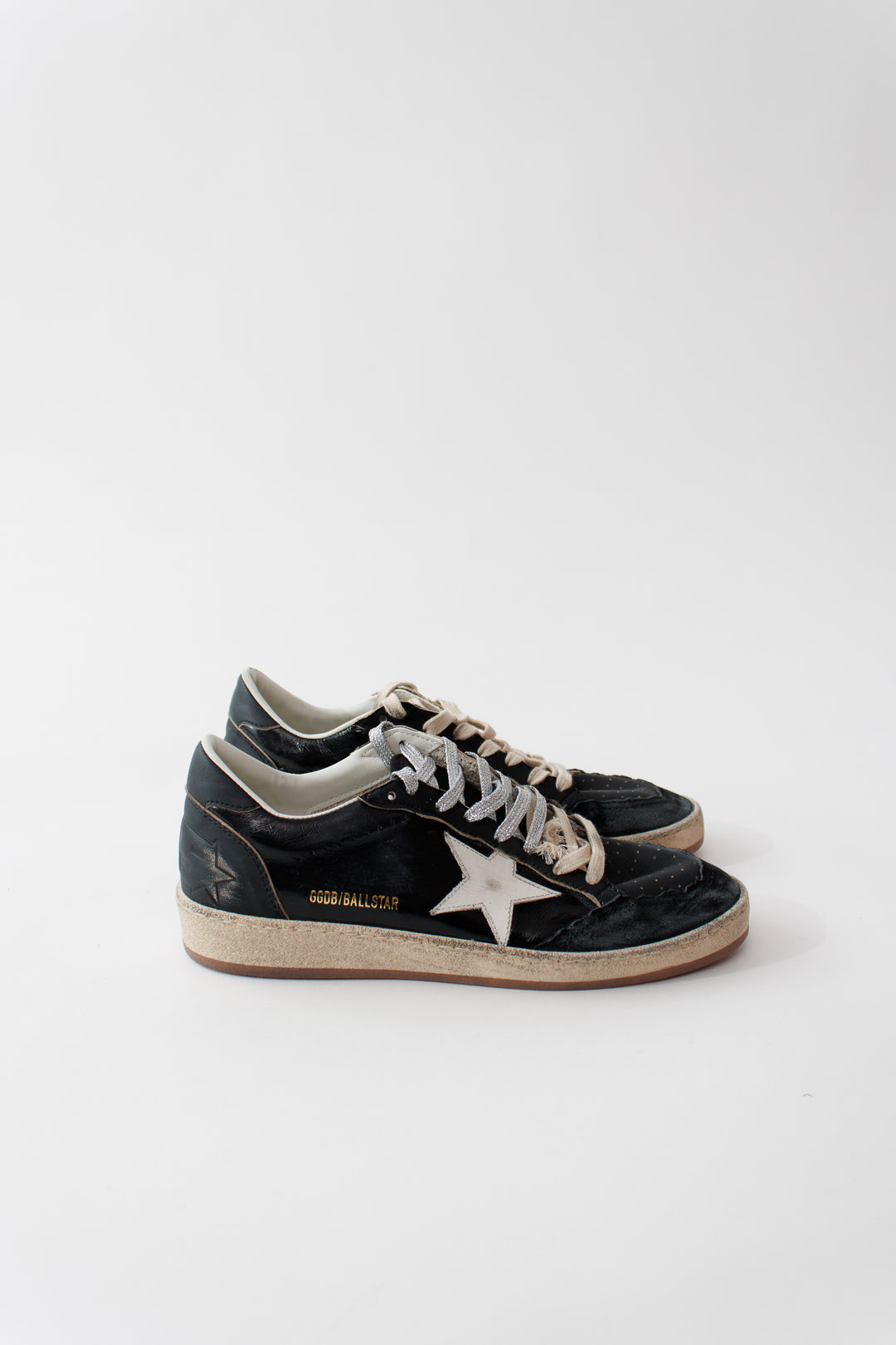 Flat lay of Golden Goose Ballstar With Destroyed Toe side view