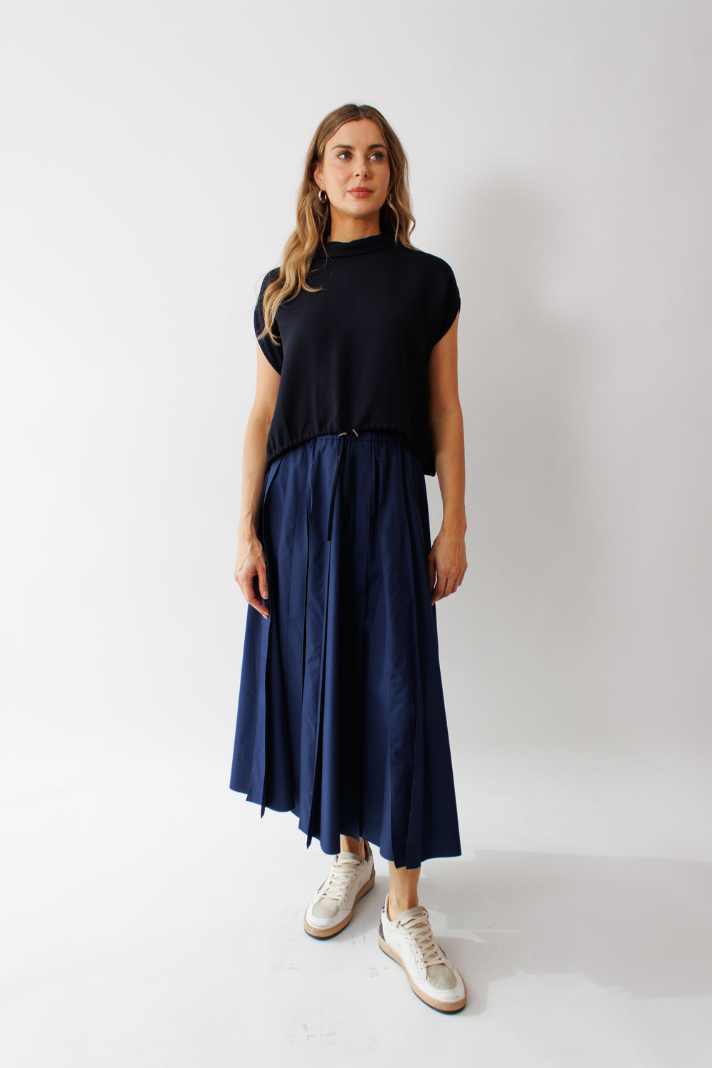 Mari wearing Mantu Pleated Effect Pull On Skirt front view