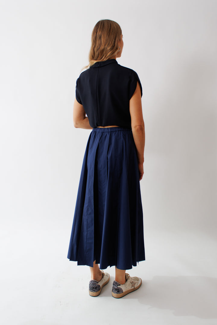 Mari wearing Mantu Pleated Effect Pull On Skirt rear view