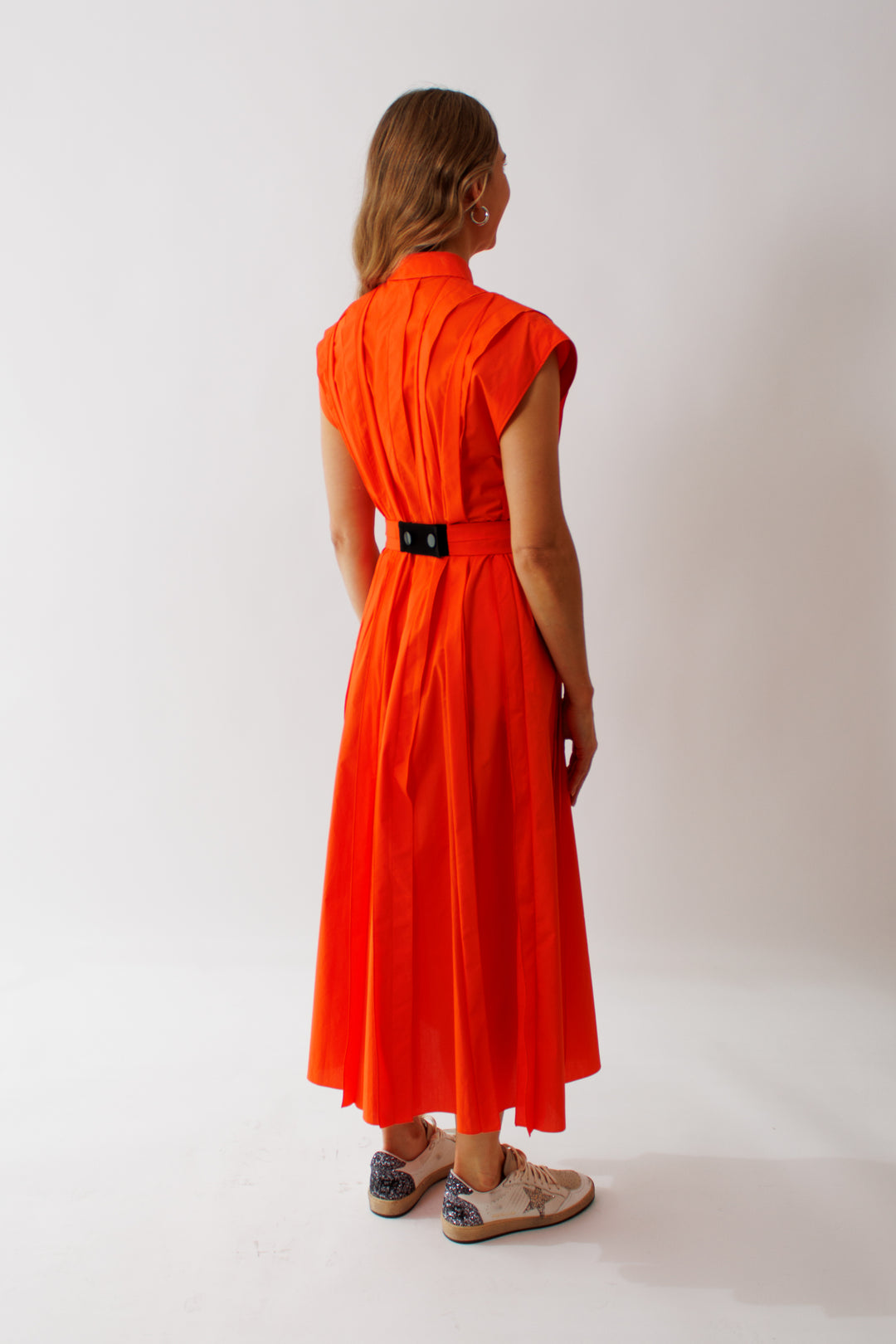 Mari wearing Mantu Pleated Effect Dress With Optional Belt rear view