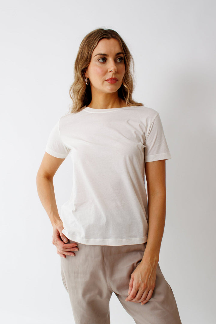 Mari wearing Sofie D'Hoore Turin C Neck Short Sleeve Tee front view 