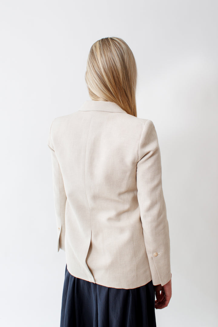 Bailey wearing TWP Tabitha Double Breasted Blazer rear view 