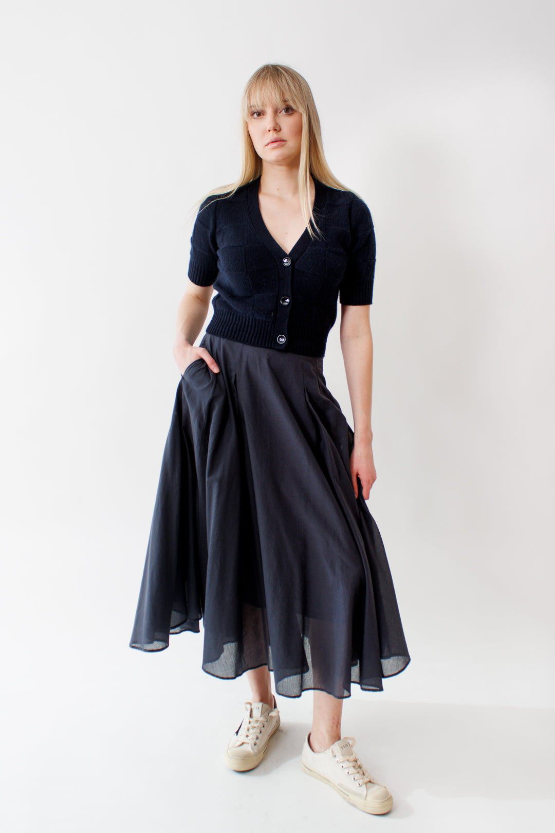 Bailey wearing Peserico Pure Cotton Voile Midi Skirt front view