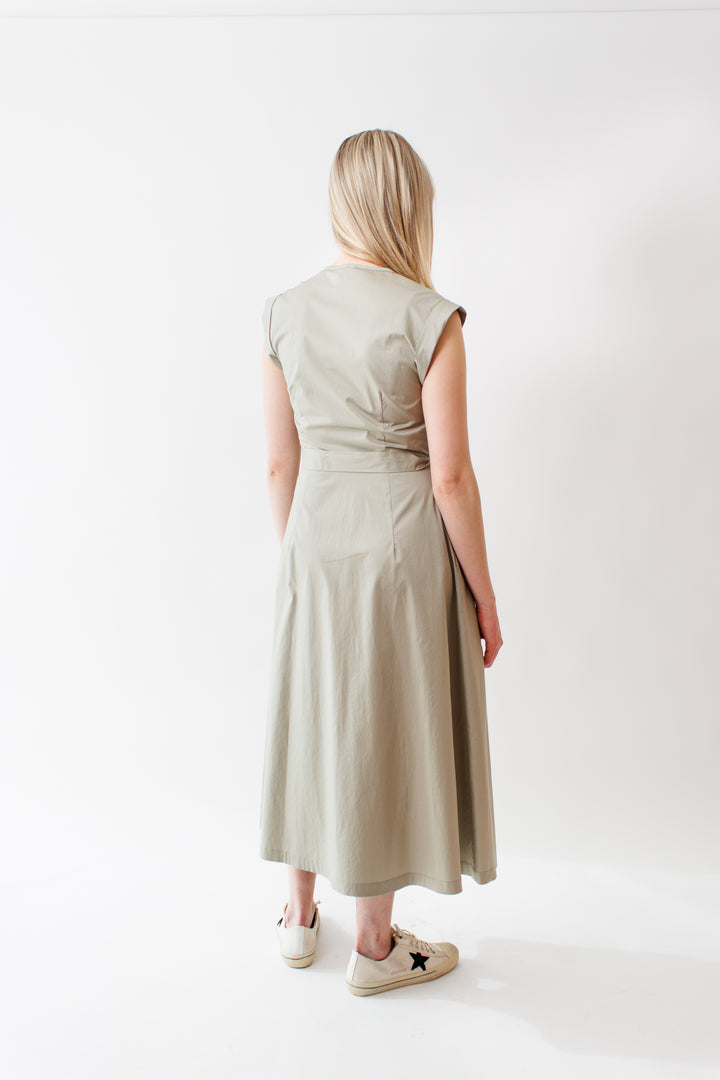 Bailey wearing Peserico Stretch Cotton Satin Sail Touch Long Dress rear view