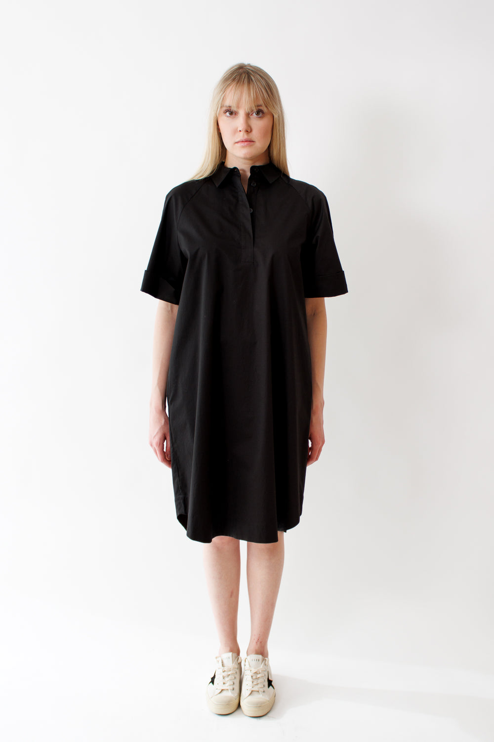 Bailey wearing Peserico Stretch Cotton Satin Sail Touch Dress front view