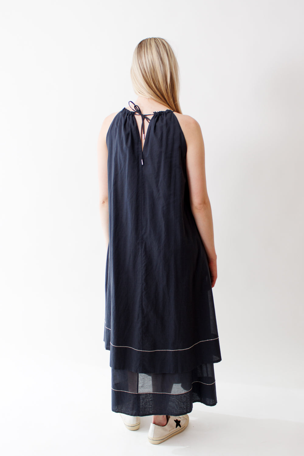 Bailey wearing Peserico Pure Cotton Voile Dress rear view