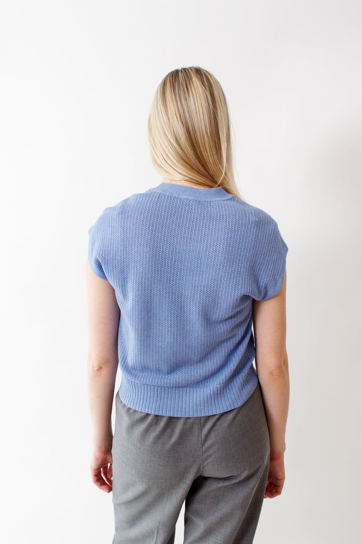 Bailey wearing Lilla P Short Sleeve Crewneck Sweater rear view