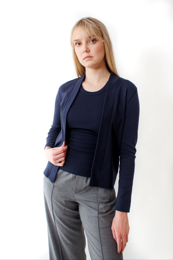 Bailey wearing Lilla P Classic Cardigan front view