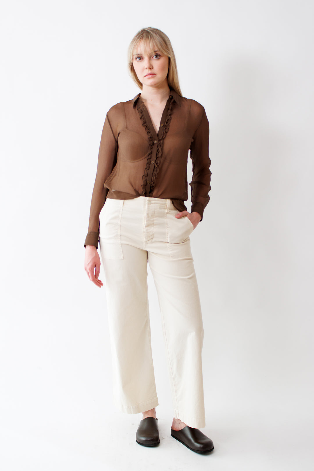 Bailey wearing Nili Lotan Leon Boy Pant front view 