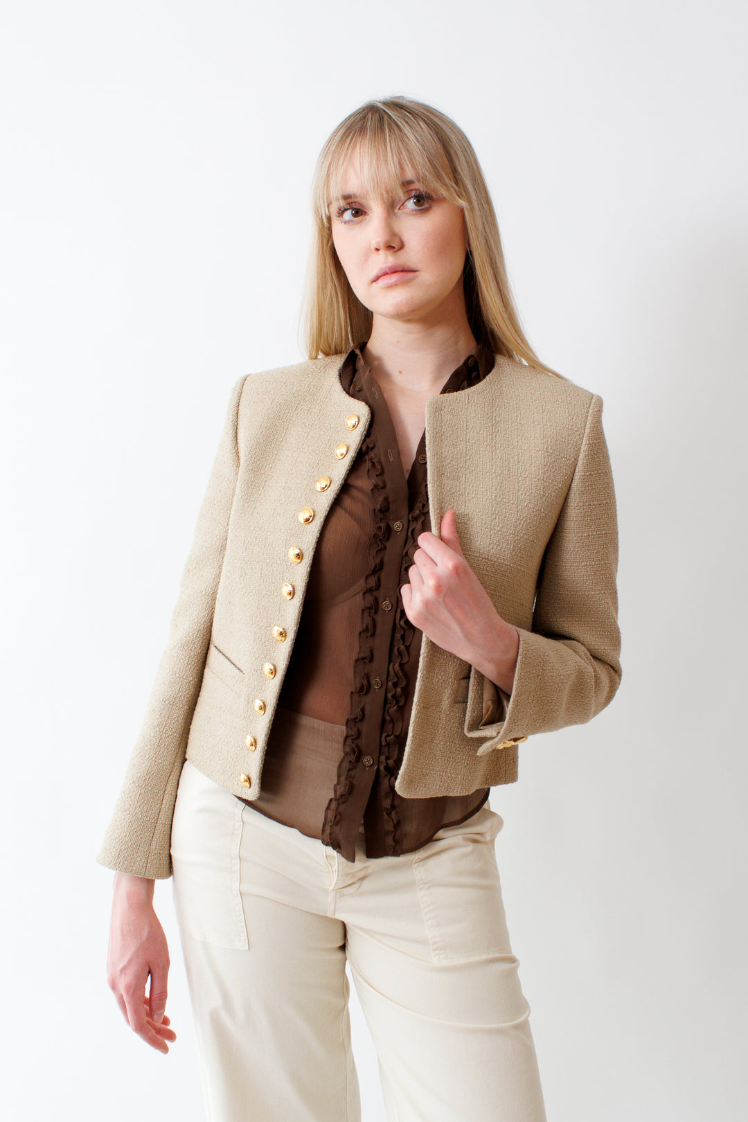 Bailey wearing Nili Lotan Patti Short Jacket front view