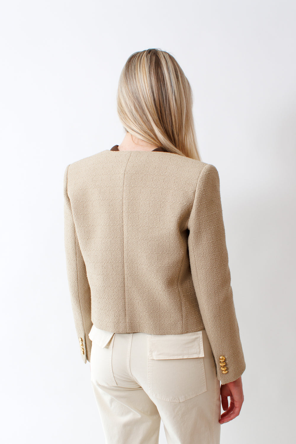 Bailey wearing Nili Lotan Patti Short Jacket rear view