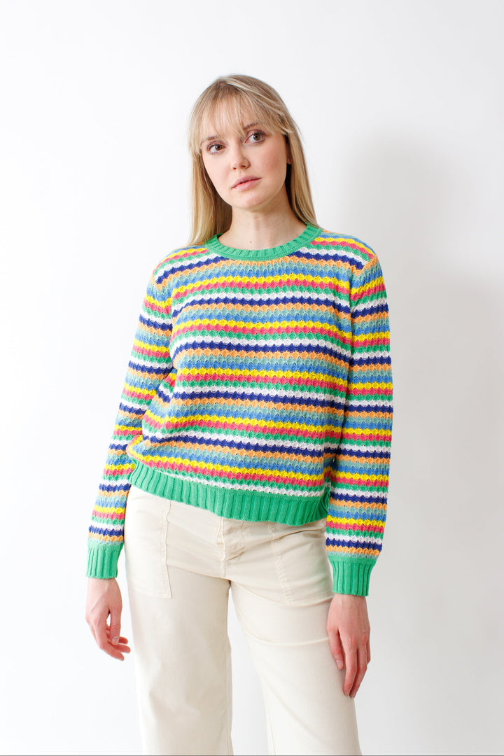 Bailey wearing Jumper 1234 Cotton Shell Stripe Crew front view