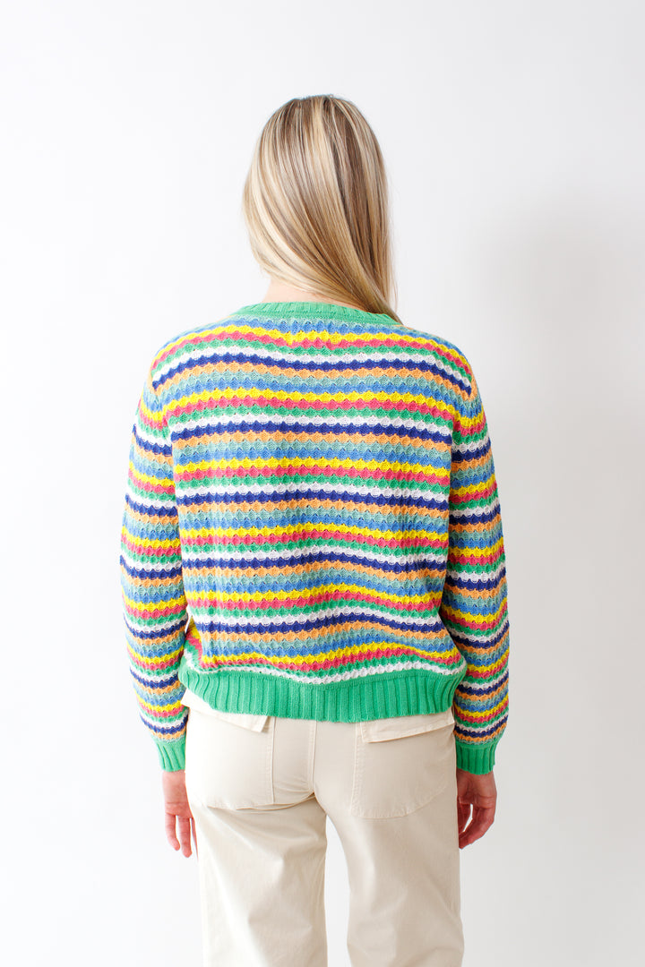 Bailey wearing Jumper 1234 Cotton Shell Stripe Crew rear view