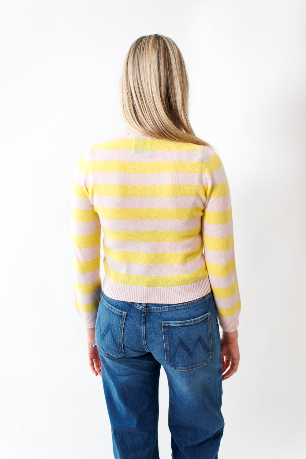 Bailey wearing Jumper 1234 Stripe Crew Marshmallow rear view