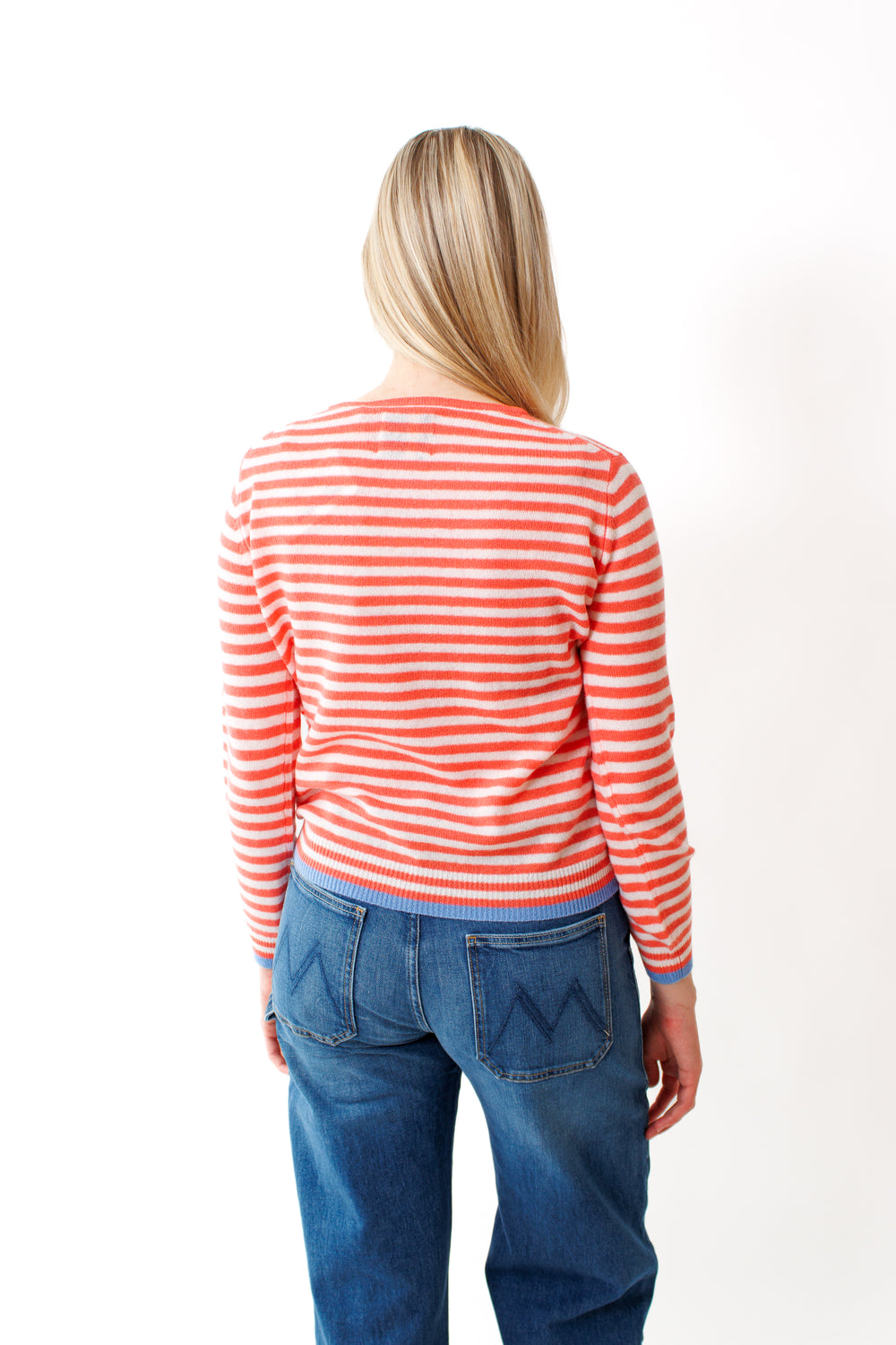 Bailey wearing Jumper 1234 Tipped Little Stripe Crew rear view