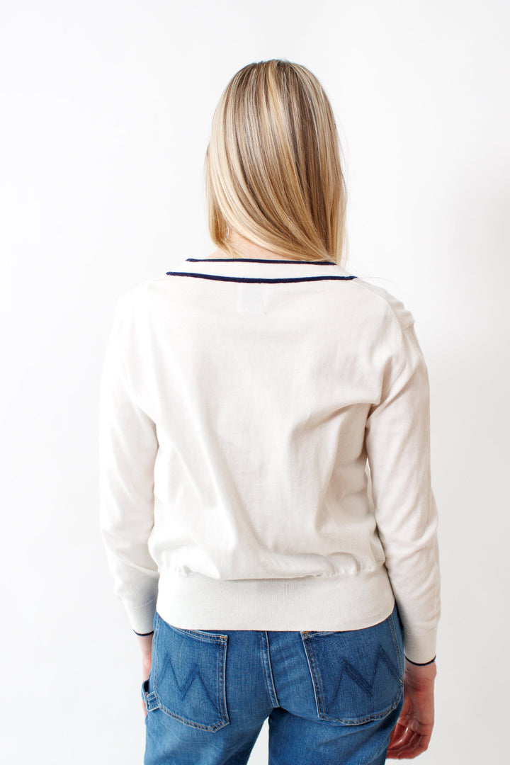 Bailey wearing Allude Cotton Silk Cashmere Cardigan rear view