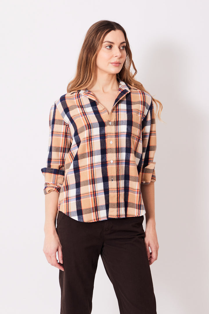 Mari wearing Frank & Eileen Eileen Relaxed Button Up Shirt front view