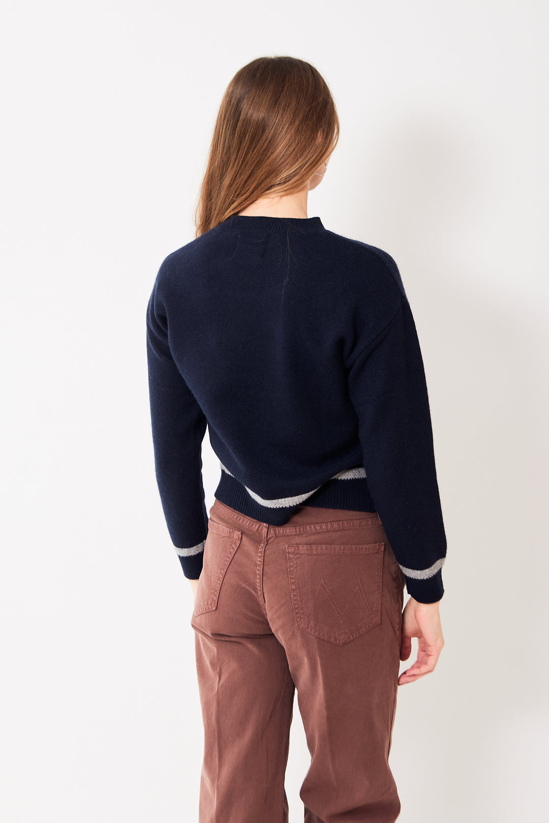 Mari wearing Jumper 1234 Heavy Trim Crew rear view