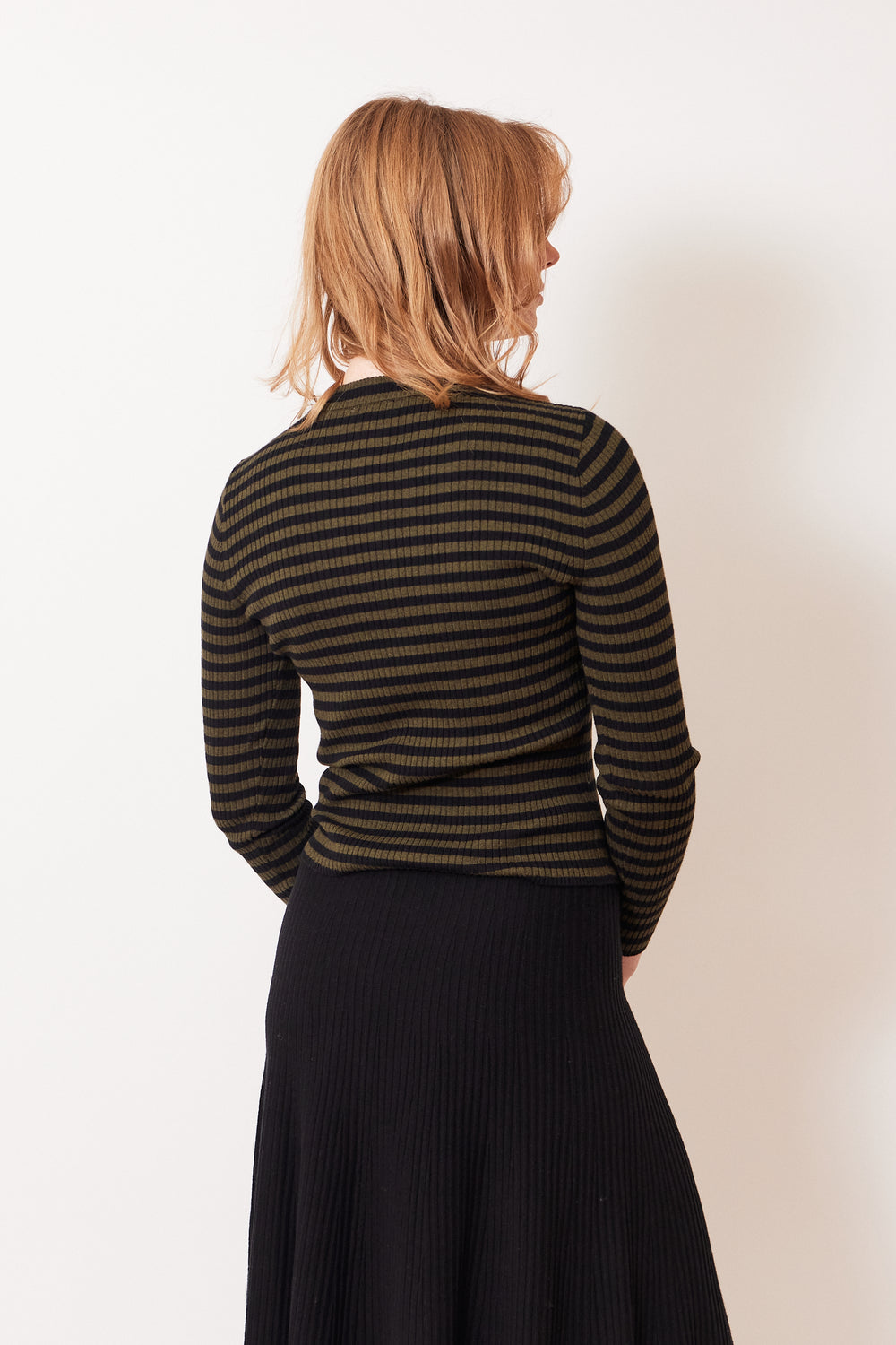 Waverly wearing Lilla P Striped Crewneck Sweater rear view