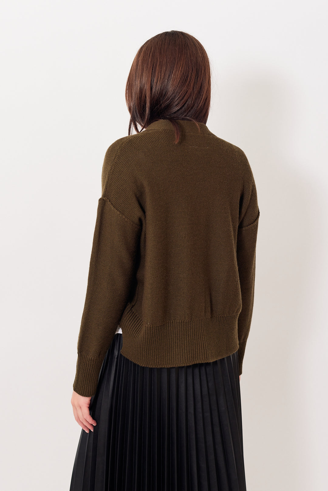 Julia wearing MM6 Maison Margiela Boxy Ripped Cardigan rear view