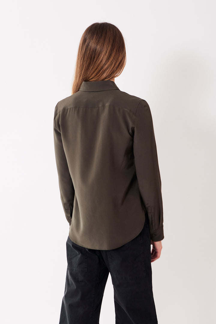 Mari wearing Nili Lotan Gaia Slim Shirt rear view