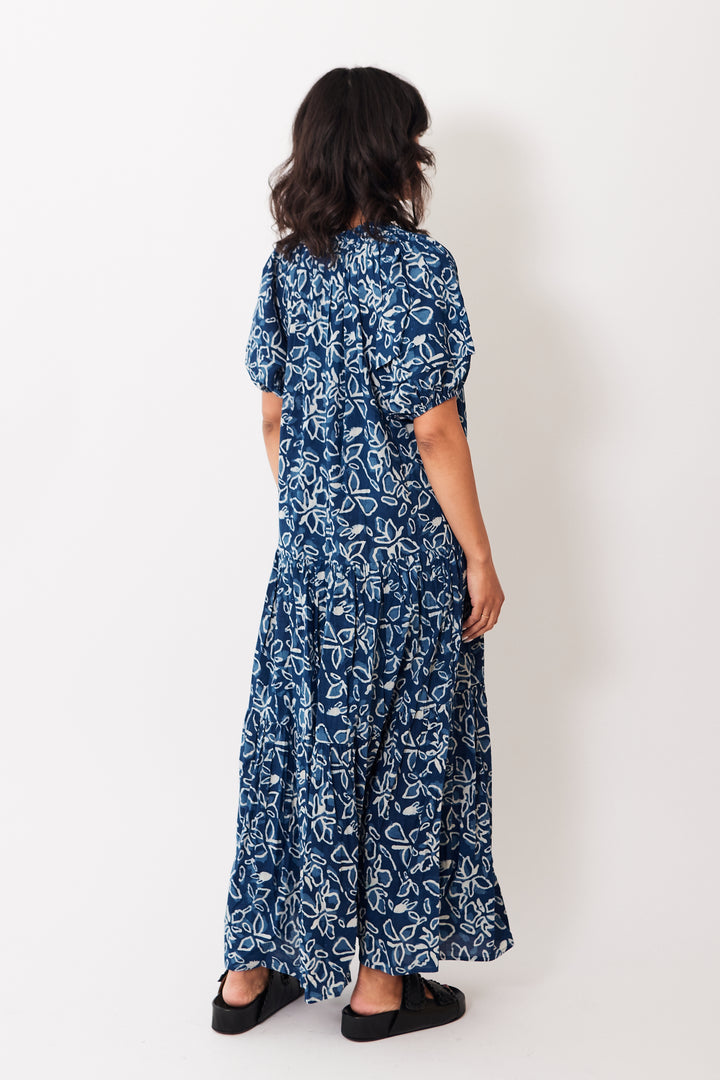 Amanda wearing Apiece Apart Uva Romantic Maxi Dress Floras rear view